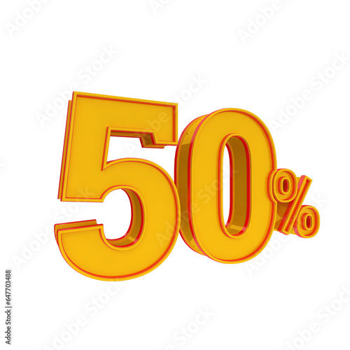 3d golden number 50% percent angled left