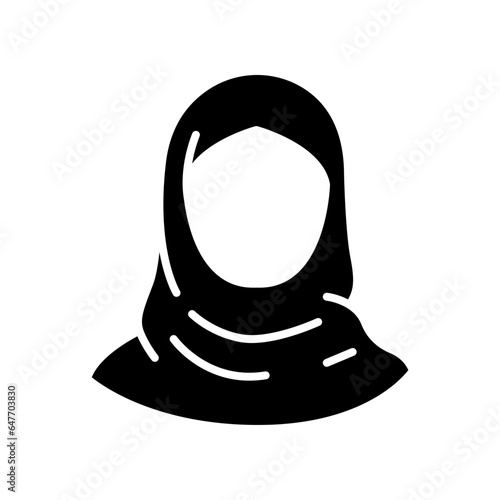 Women hijab icon. female saudi arab. islam lady. Beautiful muslim girl avatar. head scarf Eastern Women's Clothing logo. solid style pictogram. Vector illustration. Design on white background.