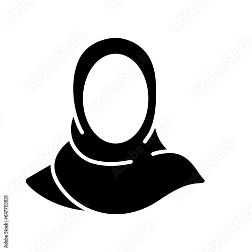 Women hijab icon. female saudi arab. islam lady. Beautiful muslim girl avatar. head scarf Eastern Women's Clothing logo. solid style pictogram. Vector illustration. Design on white background.