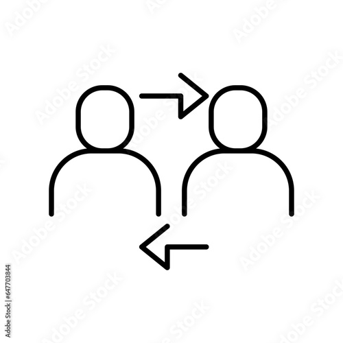Interpersonal relationship icon, acquaintance skill.  close care conversation. Two people interacting and associating  each other. vector illustration design on white background