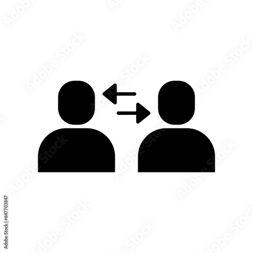 Interpersonal relationship icon, acquaintance skill.  close care conversation. Two people interacting and associating. solid style vector illustration design on white background