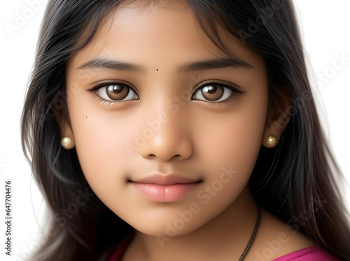 portrait of a woman, a closeup photo portrait of a beautiful young asian indian model teen girl looking forward.