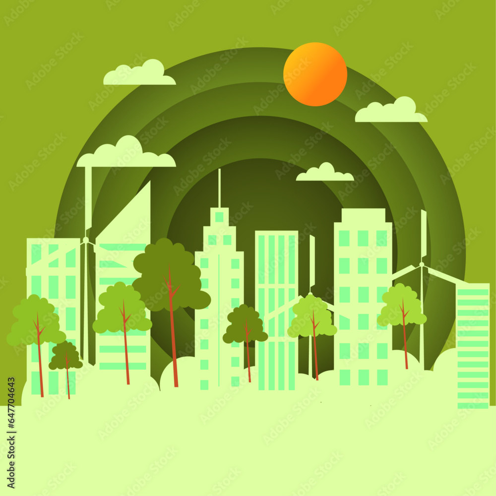 Eco Green Paper Cut Background Pro Vector