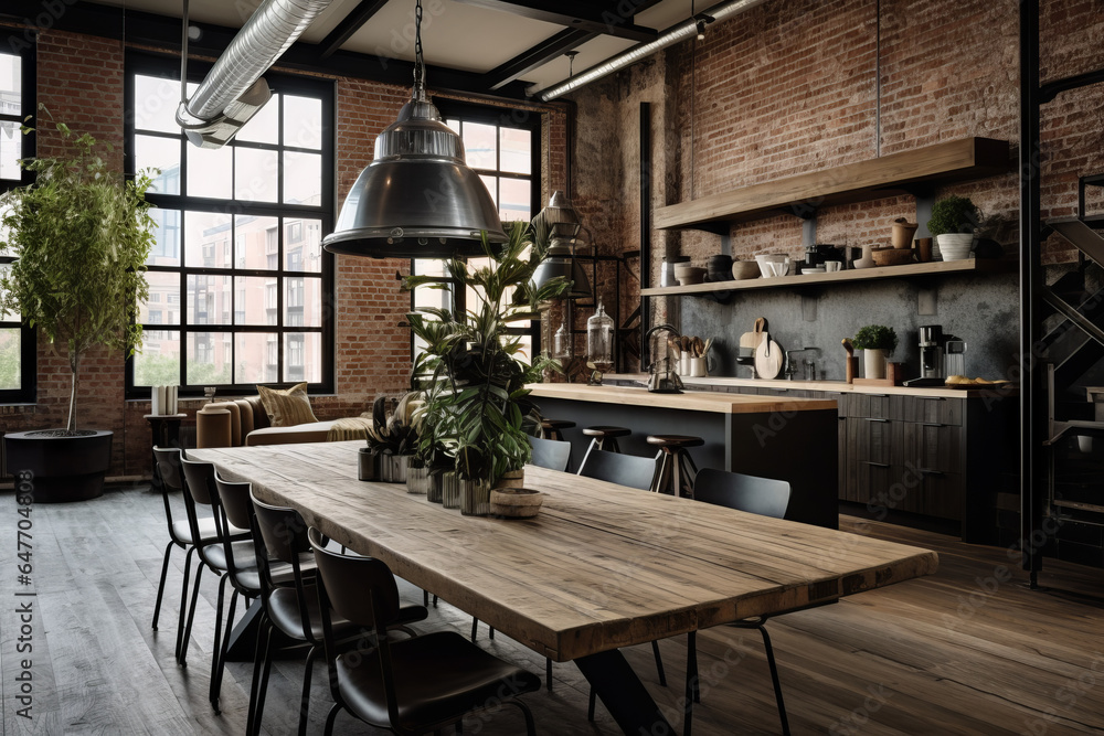 Industrial Design: Exposed brick, metal, and reclaimed wood featuring prominently in urban loft spaces