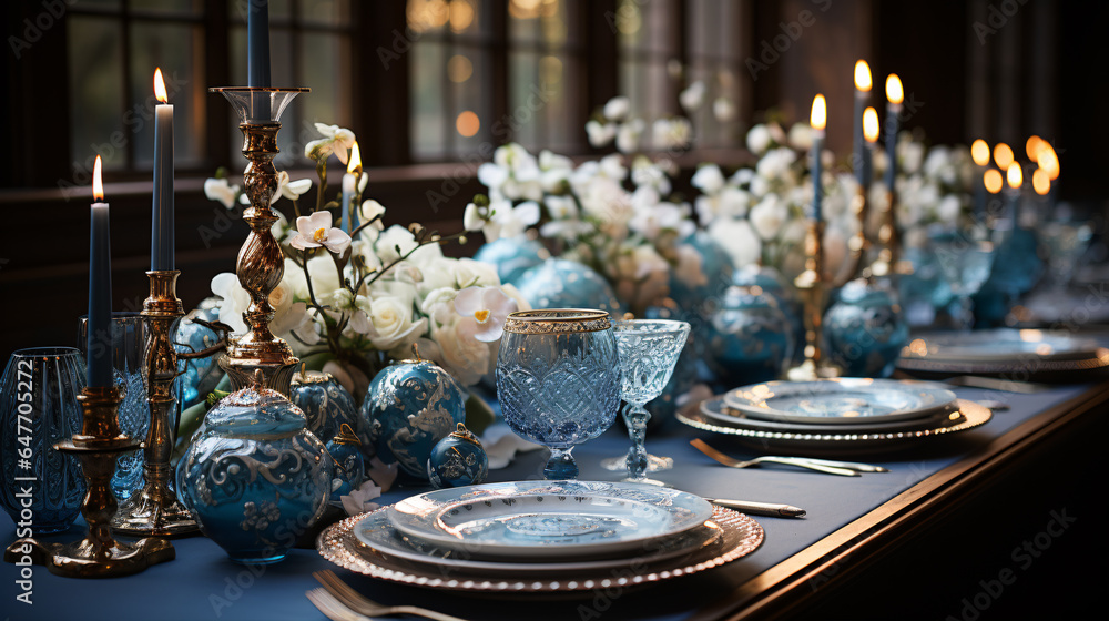 winter table settings for christmas event, dinner gala and charity dinner