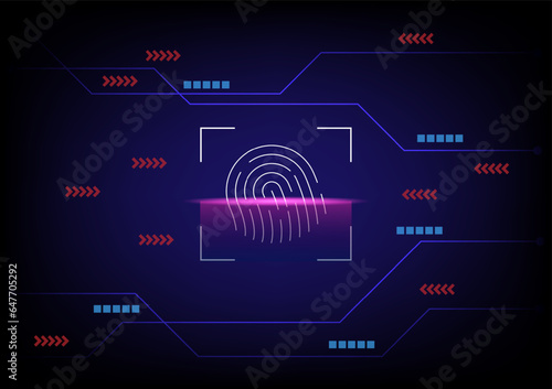 Cyber security and cyber crime concept. Scanning electronic thumb fingerprint on futuristic technology abstract background. Digital protection data. Hacker protection.