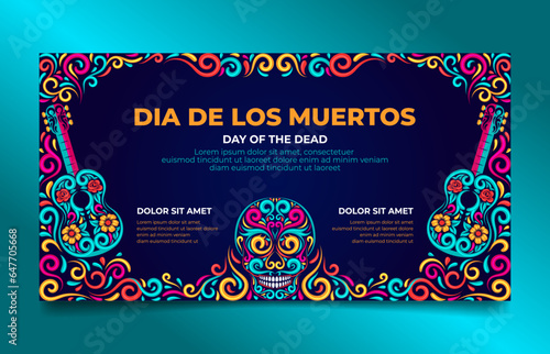 Dia de Los Muertos colorful banner. Day of the Dead Social Media Banner Vector illustration