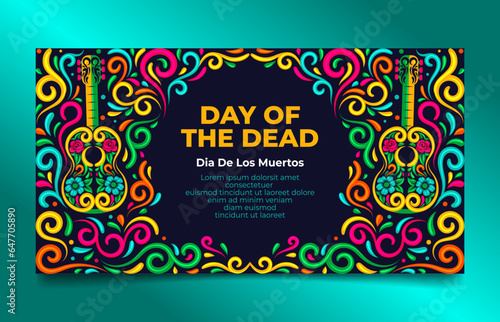 Day of the dead, Dia de los moertos banner with colorful Mexican flowers. for holiday poster, party flyer, greeting card