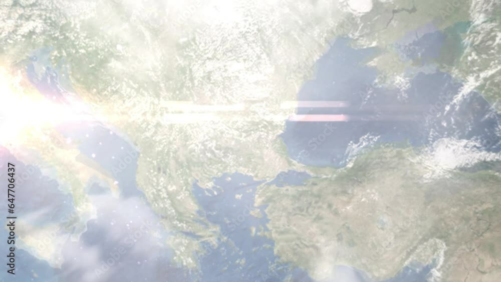 Zoom in from space and focus on Radnevo, Bulgaria. 3D Animation. Background for travel intro. Elements of this image furnished by NASA Zoom in from space and focus on Radnevo, Bulgaria. 3D Animation. Background for travel intro. Elements of this image furnished by NASA