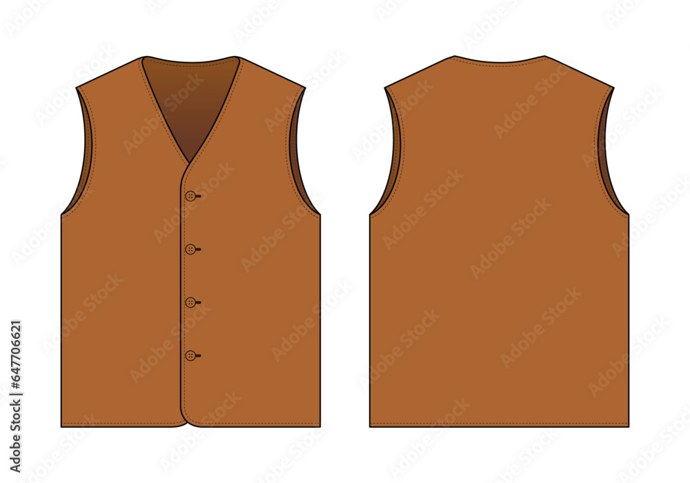Blank Leather Vest Template on White Background. Front and Back View, Vector File Blank Leather Vest Template on White Background. Front and Back View, Vector File