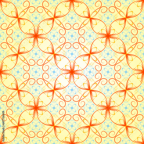 Autumn yellow orange blue colors floral seamless ornament art deco elegant vector design. Fashin and beauty textile print.