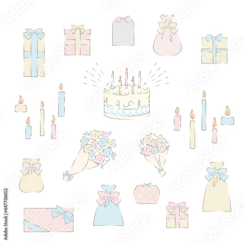 かわいい誕生日ケーキのイラスト素材セット