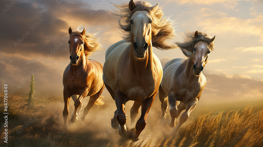 Três cavalos na paisagem  