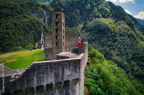 Medieval Castle by drone. Mesocco, Switzerland