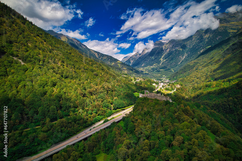 Medieval Castle by drone. Mesocco, Switzerland