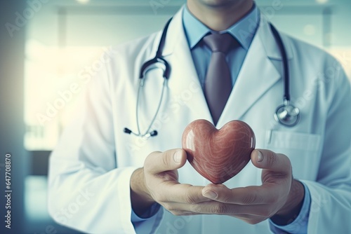 Doctor holding and caring a red heart. Mental health, suicide day 