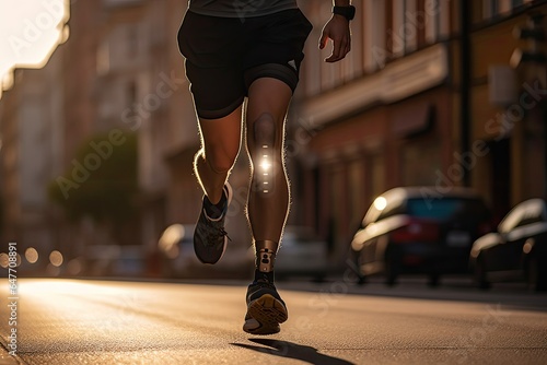 Sportsman jogging with prosthetic leg