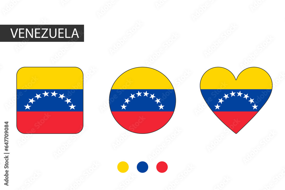 Venezuela 3 shapes (square, circle, heart) with city flag. Isolated on white background. Venezuela 3 shapes (square, circle, heart) with city flag. Isolated on white background.
