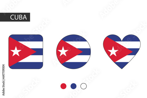 Cuba 3 shapes (square, circle, heart) with city flag. Isolated on white background.