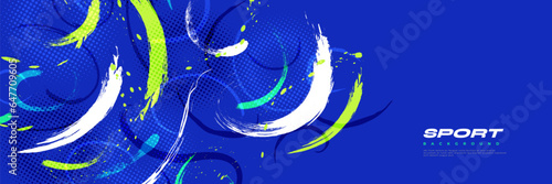 Abstract Brush Background with Sporty Style and Halftone Effect. Brush Stroke Illustration for Banner, Poster, or Sports Background. Scratch and Texture Elements For Design