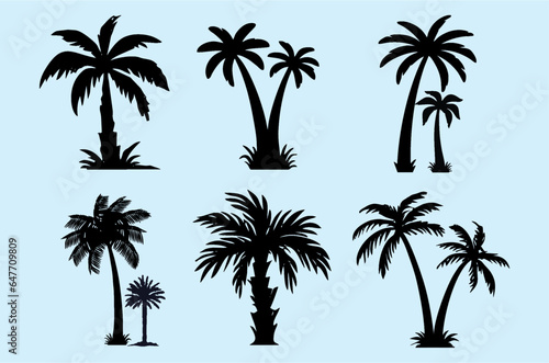 Palm and date trees silhouette. Coconut tree date palm. Vector set tropical trees. eps 10.
