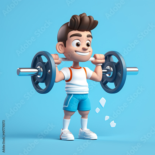 3d cartoon character working in gym 
