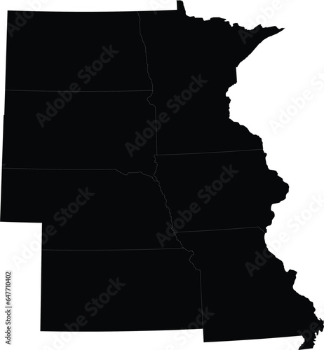 Black Map of US federal states of West north central region of United States of America