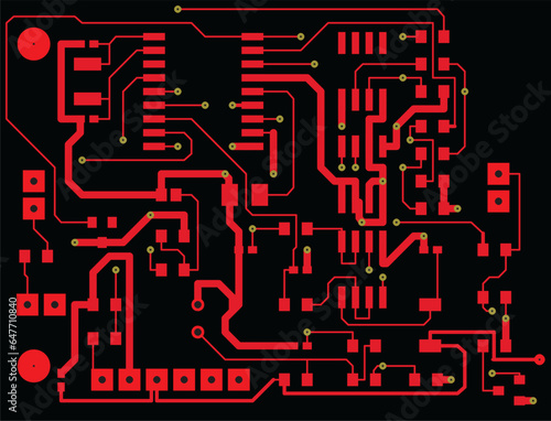 Tracing the conductors of a multilayer printed circuit board.
Vector drawing a1 of printed tracks, transition holes,
contact pads and copper metallization areas.
Silkscreen printing, assembly drawing.
