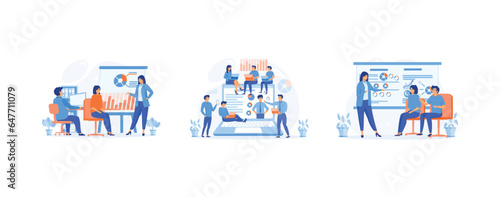 Business education and coaching concept. Business seminar, Business presentation, professional training, set flat vector modern illustration