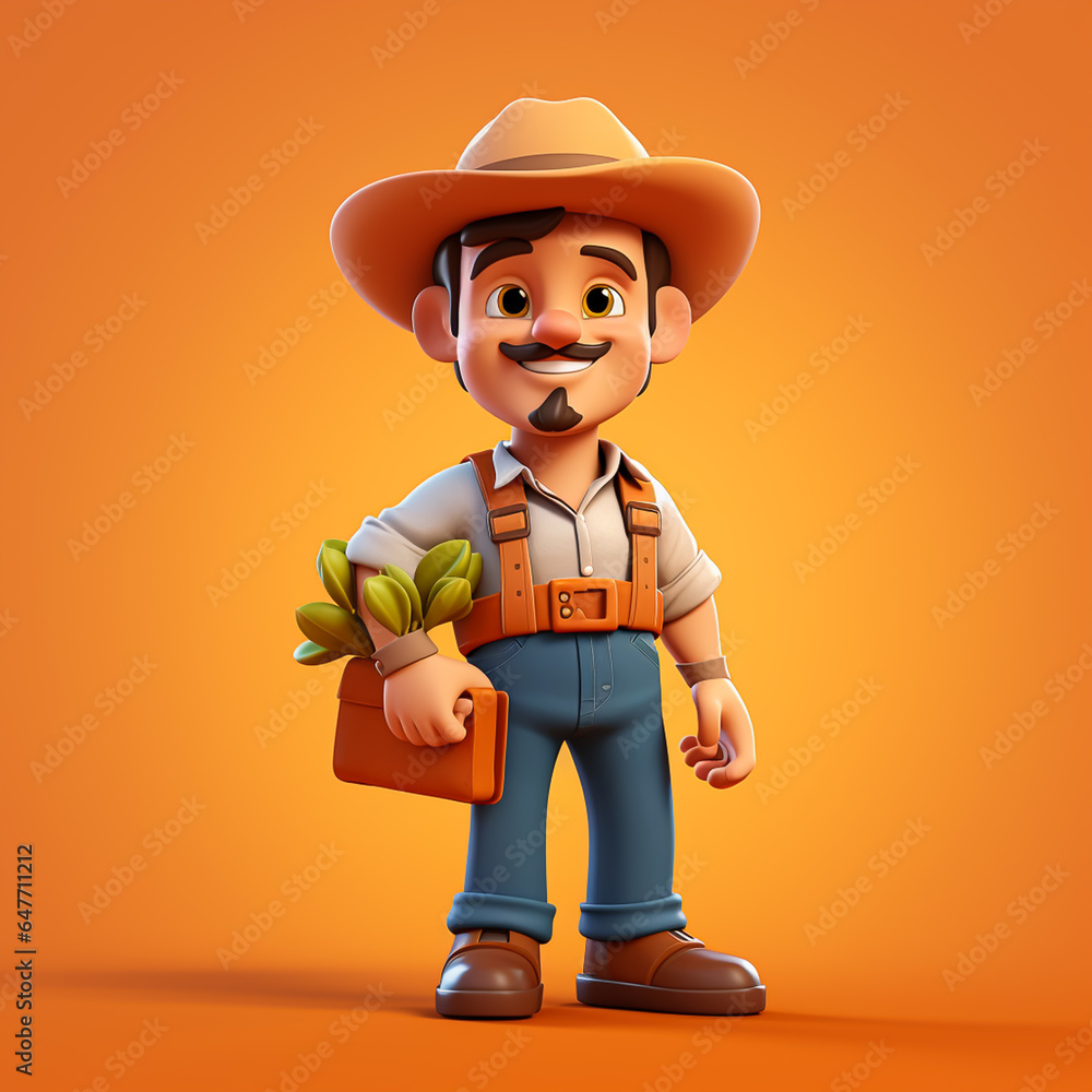 3d farmer cartoon character 