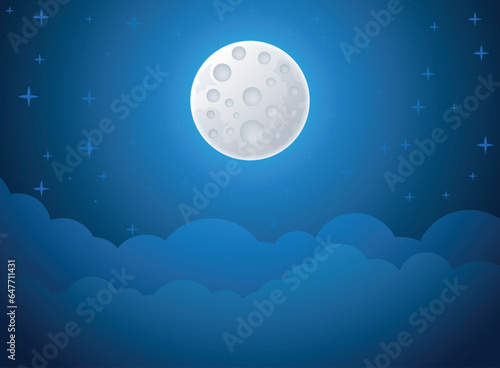 Full moon night icon in flat style. Lunar landscape vector illustration on isolated background. Astrology sign business concept.