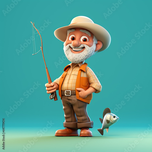 3d fisherman cartoon character 