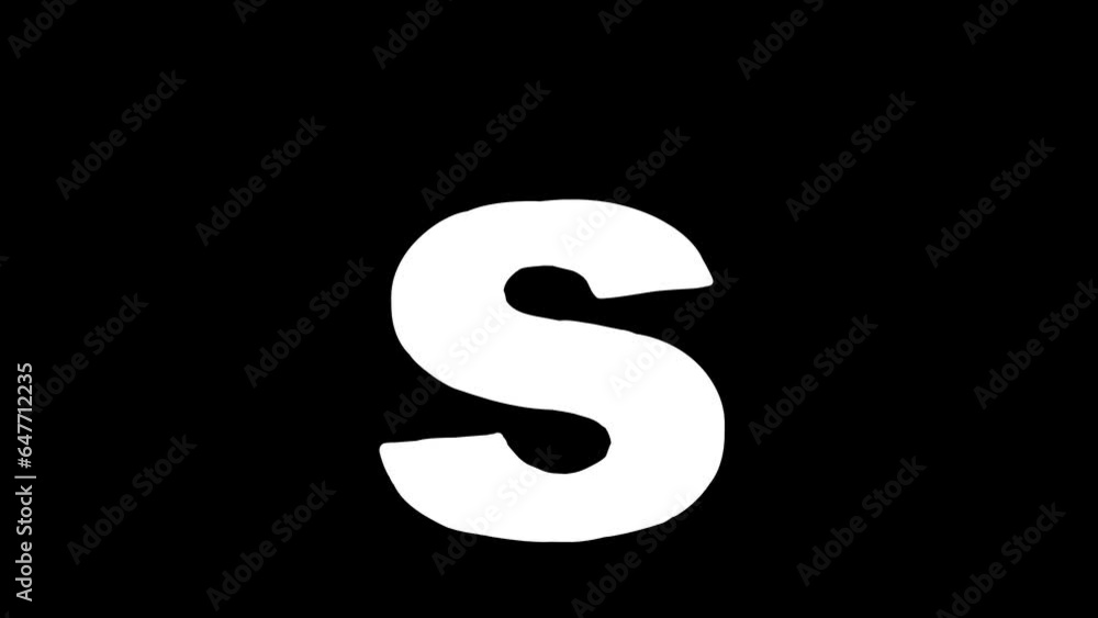 S letter small forming cartoon animation. Compatibile part of alphabet serie. Hand drawn bold educational style for children. Good for education movies, presentation, learning alphabet, etc...