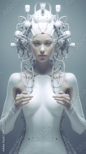 Empathetic Upgrade: Young Lady Showcasing Love Through Her Cybernetic Enhancements - Perfect for Exploring Human-AI Relationships and the Future of Love