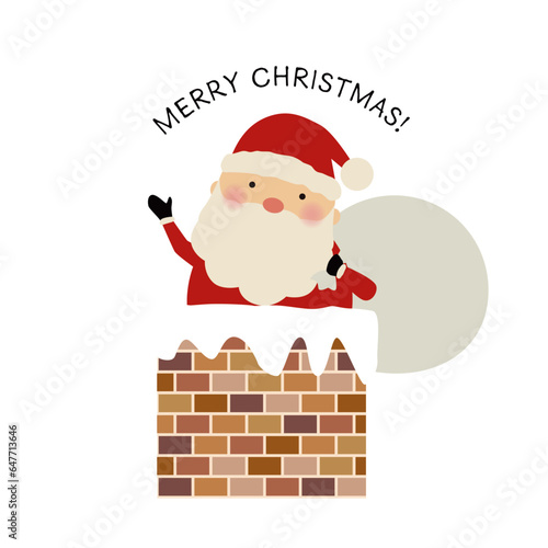 プレゼントを持ったサンタクロースのイラスト　Clip art of Santa Claus peeking out of chimney