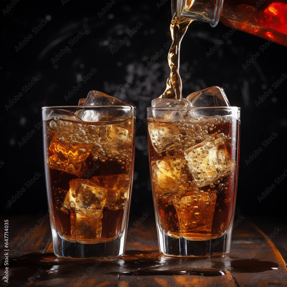 Alcohol cocktail cuba libre with lime slice and ice in the glass Alcohol cocktail cuba libre with lime slice and ice in the glass