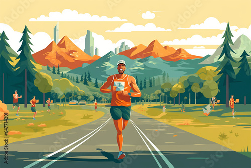 cartoon style of a man running in the morning