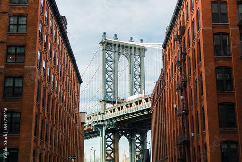 Manhattan Bridge view from the Dumbo area of Brooklyn, New York
