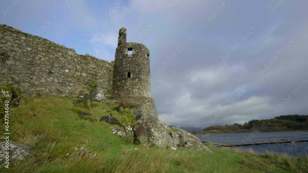 Low Shot of Ancient Stone Castle Ruins of Scotland Low Shot of Ancient Stone Castle Ruins of Scotland