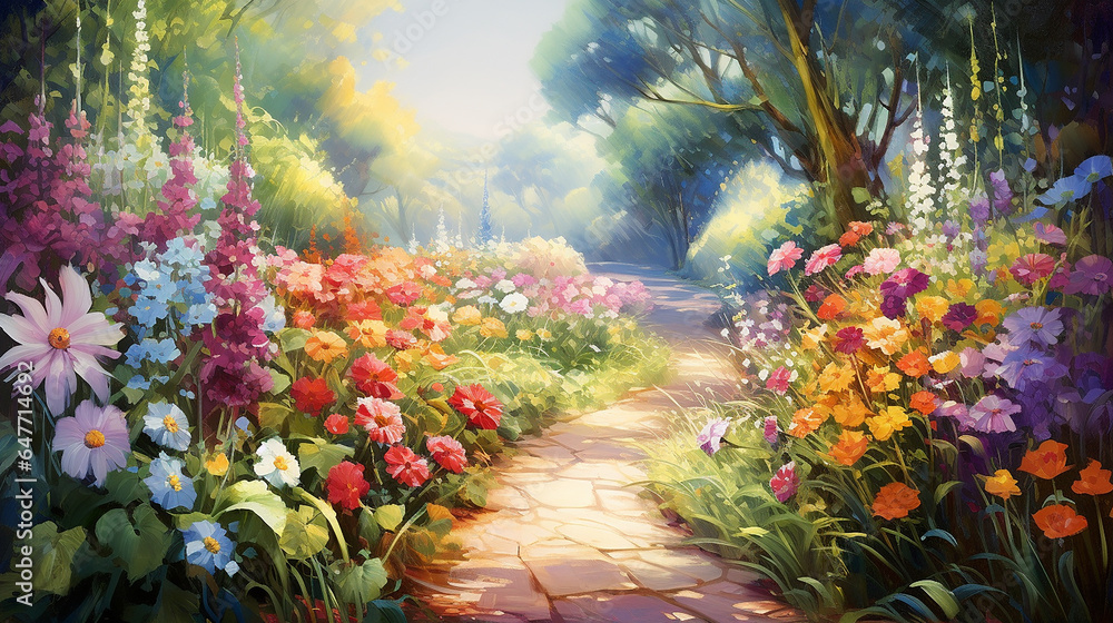 Romantic Summer Flower Garden is a painting of a summer flower garden