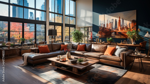 Lifestyle  Explore a Sleek and Stylish Loft Apartment. Generative AI.