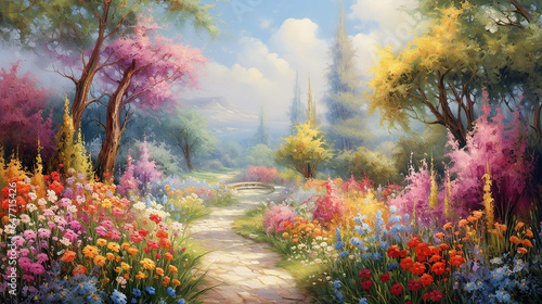 Romantic Summer Flower Garden is a painting of a summer flower garden #647715426
