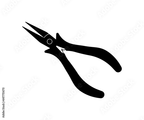 Needle nose pliers black vector illustration.