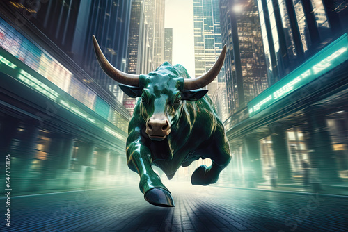 Bull stock market trading investment Wall Street. Finance and economy concept. Generative AI © BKKIllustrator