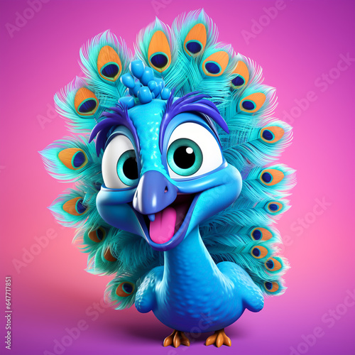 3d cute cartoon peacock monster realistic 3d monster 