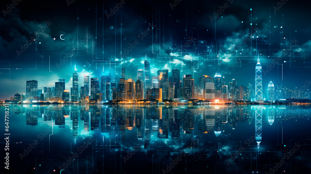 Smart city and big data connection technology concept