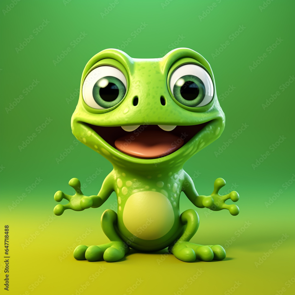 Fototapeta premium 3d cute cartoon frog monster realistic 3d monster 