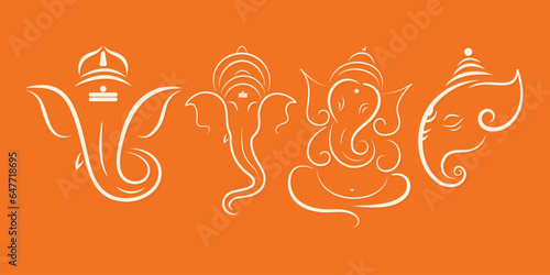 ganpati line art set. Decoration for Indian Hindu Auspicious Occasion, ganesh chaturthi special vector, editable design. poster, card, home decor.