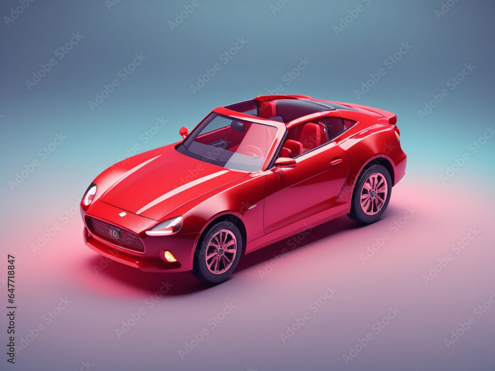 3d isometric car on vibrant background.
