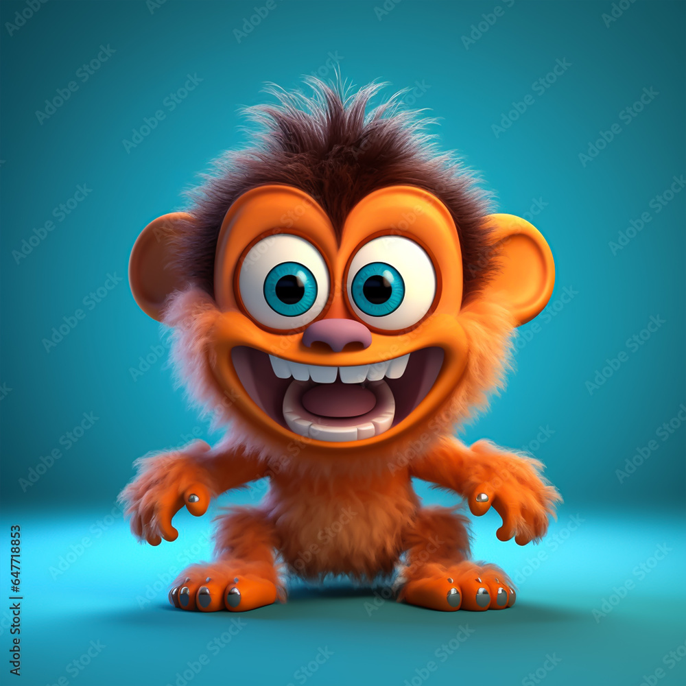 Obraz premium 3d cute cartoon monkey monster realistic 3d monster 